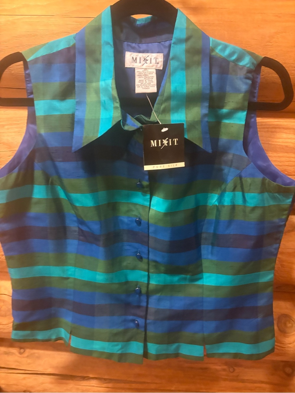 NWT Mixit Womens Pure Silk with lining 14 P Sleeveless Button-Down Top